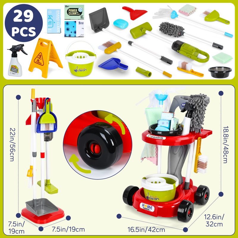 29 pièces / ensemble de jouets de nettoyage pour maison de jeu pour enfants, mini sac à poussière Duster