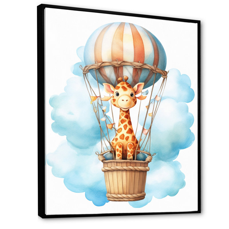 «Nursery Adorable Giraffe IV», reproduction sur toile, Cadre flottant noir, H 32 po x l 24 po x P 1 po