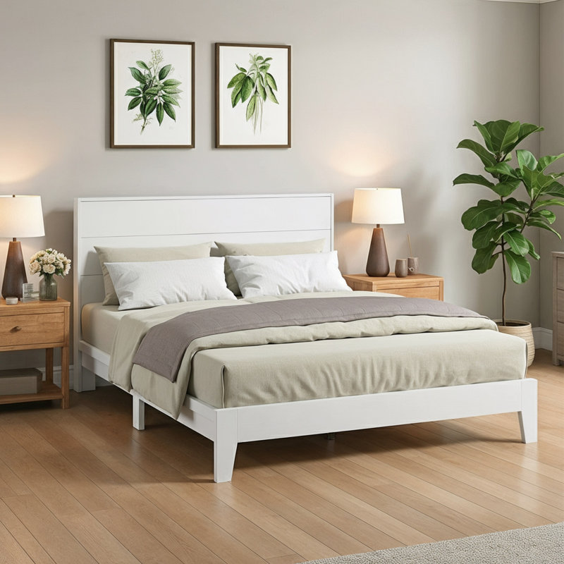 Allyannah Levison Platform Bed With Headboard, Queen, White