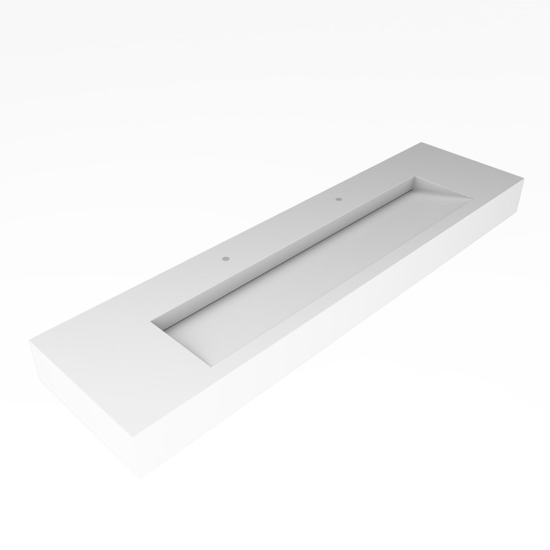 Pyramid 72" Wall Mounted Rectangular Solid Surface Bathroom Trough Sink in Matte Finish - White, With Faucet Holes, White