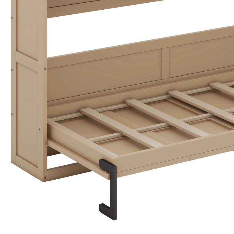 Modern Murphy Bed With Bookshelf, Natural, Twin