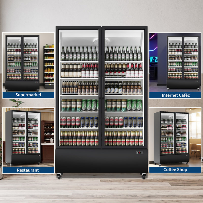 Refroidisseur à boissons 24,7 pieds cubes à double porte en verre, refroidisseur à air forcé de 700 L avec commande numérique et tablettes robustes