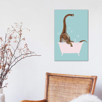 Brachiosaurus in Bathtub 1 Piece Wrapped Canvas Wall Art