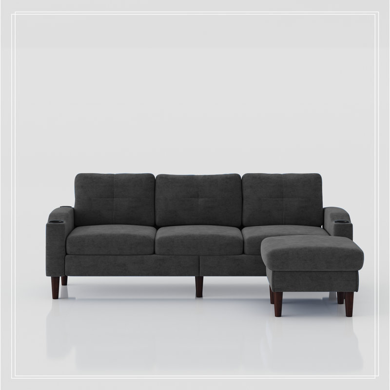 Canapé et méridienne rembourrés 2 pièces Geppie, H 33,07 po x l 78 po x P 53,54 po, Velours bleu marine