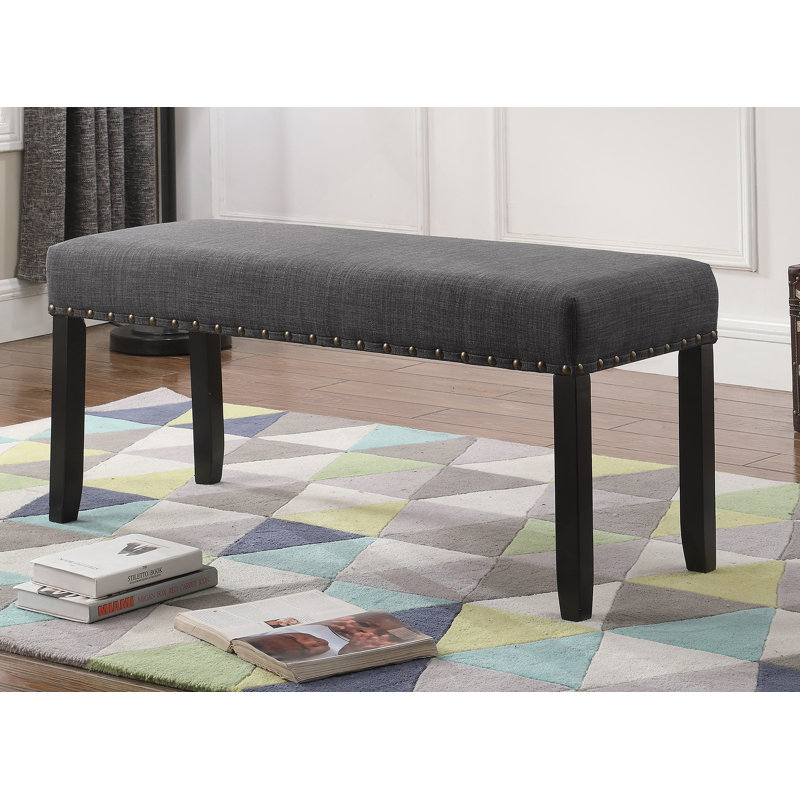 Banc de salle à manger en tissu avec garniture cloutée, gris, Gris