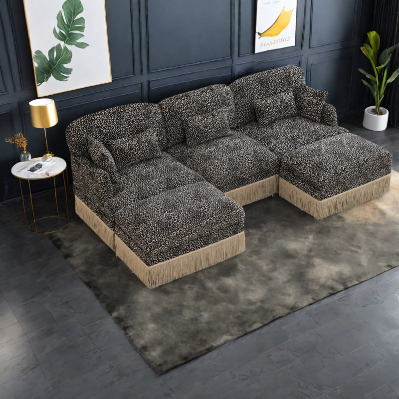 Canapés modulaires à assise profonde, salon moderne léopard chenille