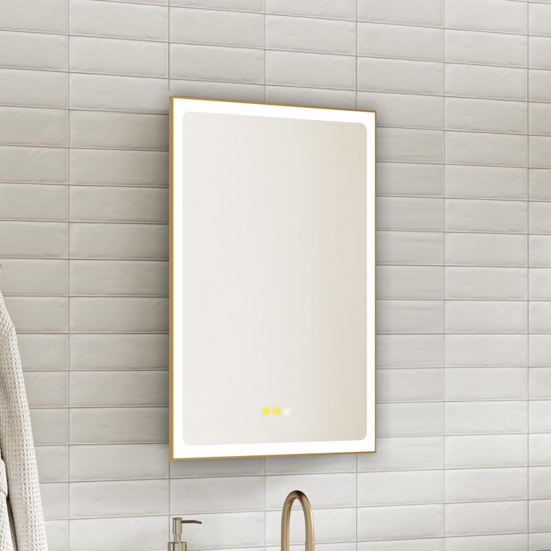 Maximes Recessed/Surface Mount Medicine Cabinet with Mirror, Defogger, Dimmer, Outlets & USBs and Interior Light, Gold
