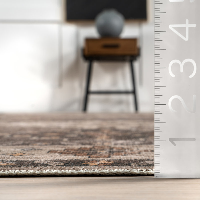 Dark Brown Geometric Synthetic Washable Accent Rug, 3' x 5'