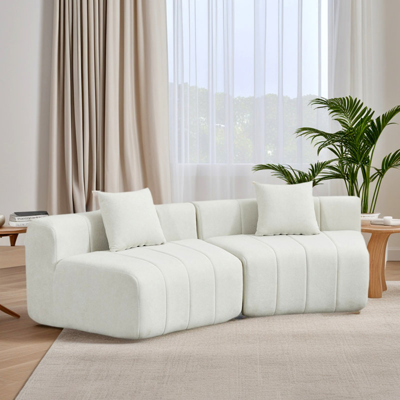 Canapé modulaire incurvé chenille avec 6 coussins Chenille, Beige, 29" H x 175" W x 33" D