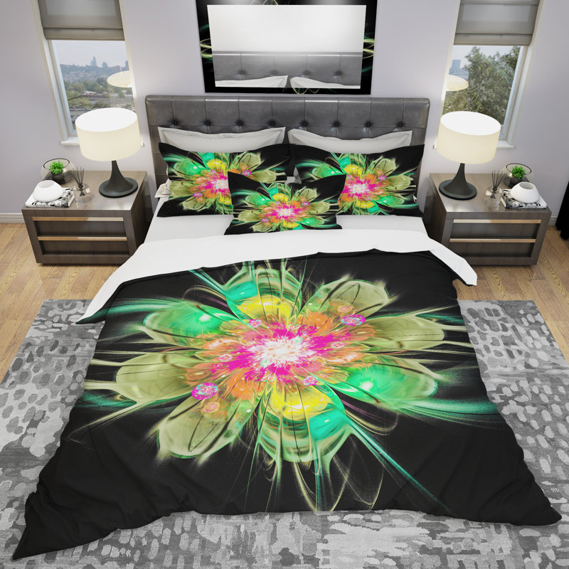 Ensemble de housse de couette à fleur fractale idéal, Housse de couette très grand + 2 taies décoratives