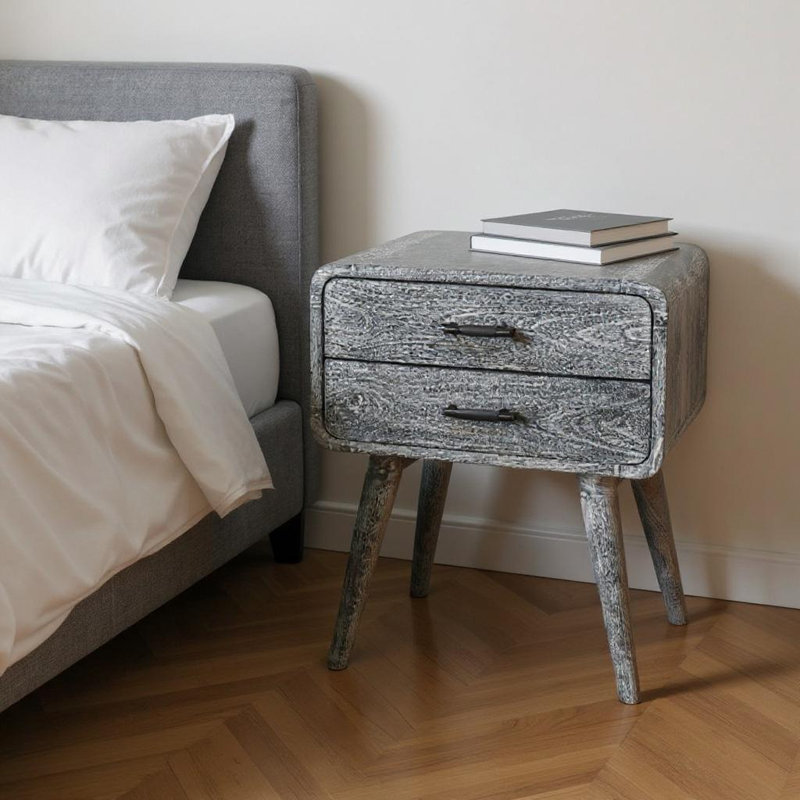 Sandblasted Ash Curved Bedside