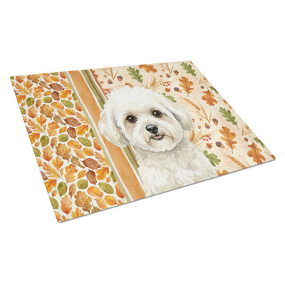 Planche à découper en verre blanc et crème Bichon Frise Heirloom