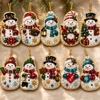 10Pcs Christmas Ornaments DIY Pearl Art Kit – Pearl Diamond Art Kit with Glossy Pearls & Rope for Tree & Holiday Decor (Multicolor)