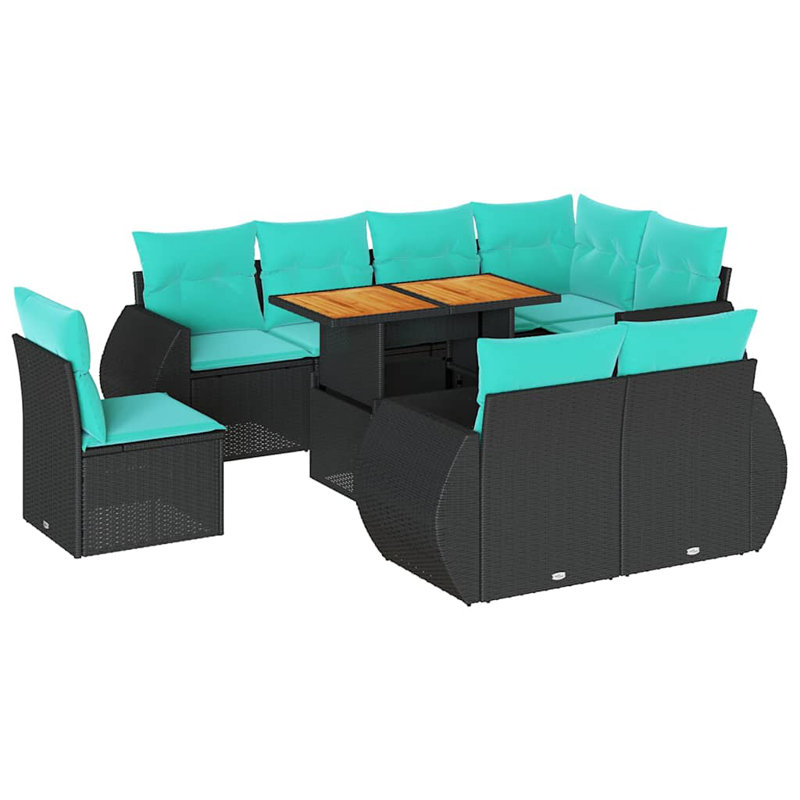  Ensemble de canapé de patio 9 pièces avec coussins en rotin de polyester noir