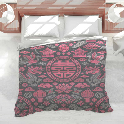 Édredon rose à motif asiatique