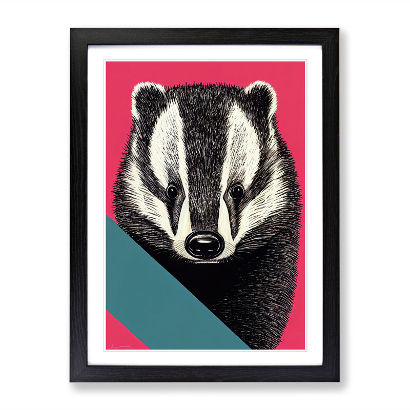 Badger Pop - Single Picture Frame Print, 64cm H x 46cm W, Walnut Framed