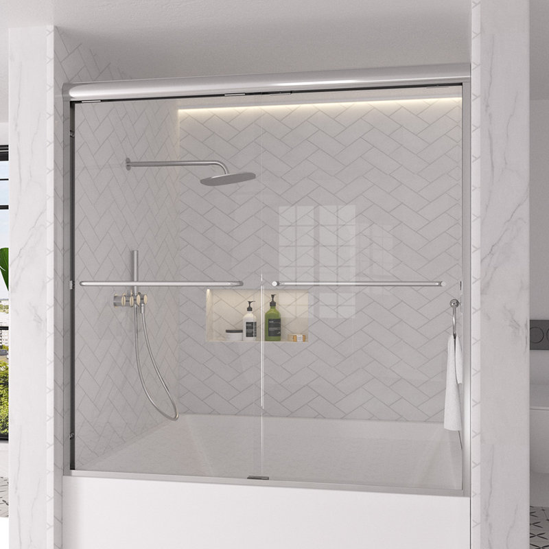 Shine 60 In. W X 56 In. H Semi-Frameless Sliding Tub Door In Matte Black With 1/4 In. Clear Tempered Glass, Chrome