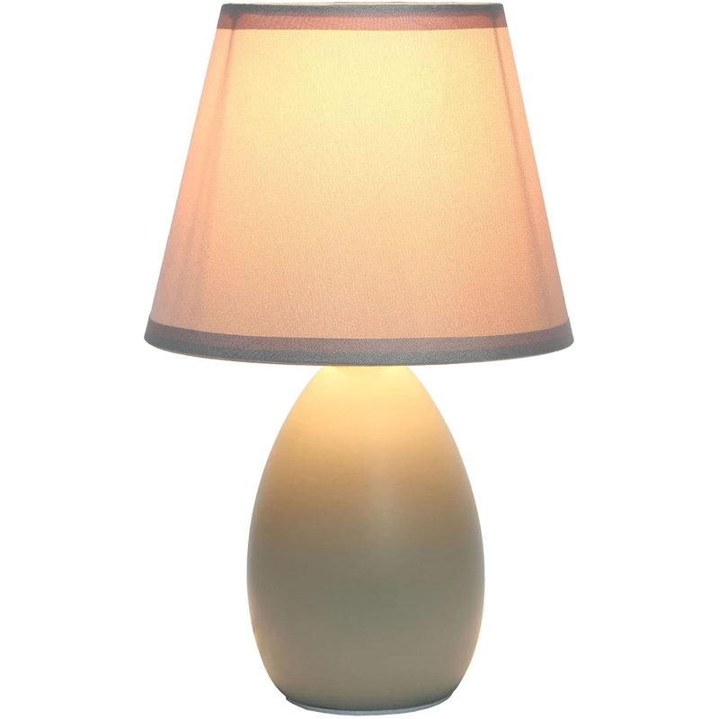 Nauru 9.45in Gray Petite Oblong Ceramic Table Lamp with Matching Tapered Fabric Shade, Gray