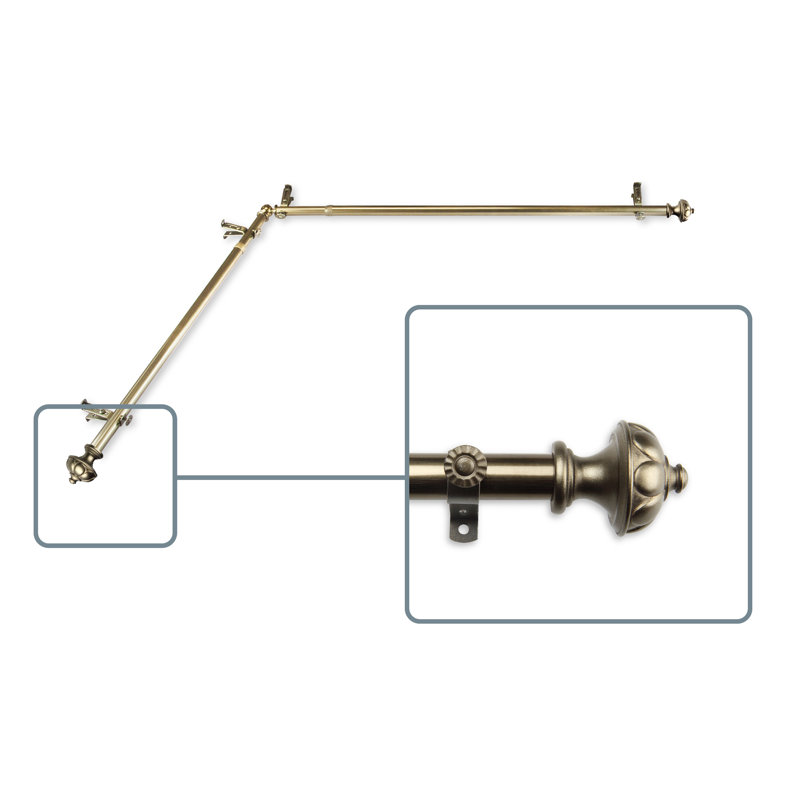 Tringle de rideau de coin simple réglable en métal Kravitz, 120 po à 170 po, Laiton antique