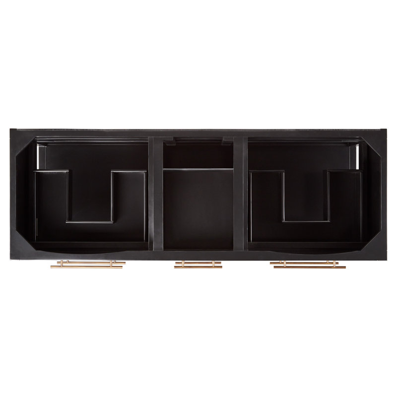 60" Robertson Double Bathroom Vanity Set with Rectangular Undermount Sinks, Black, 8" Widespread, Feathered White Quartz