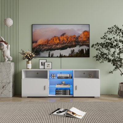 Meuble télé pour téléviseur de 32 à 60 po, console de télévision moderne avec tiroir et lumières à DEL, centre de divertissement pour salon, chambre à coucher Matt