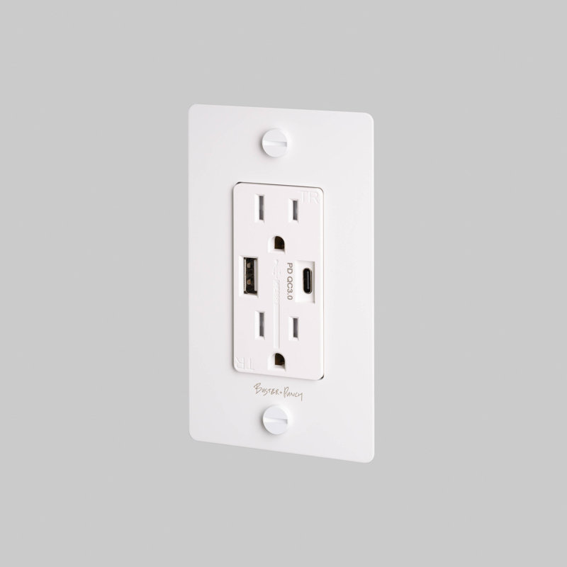 1G Combination Duplex Outlet And USB-A + C Charger / With Logo , White