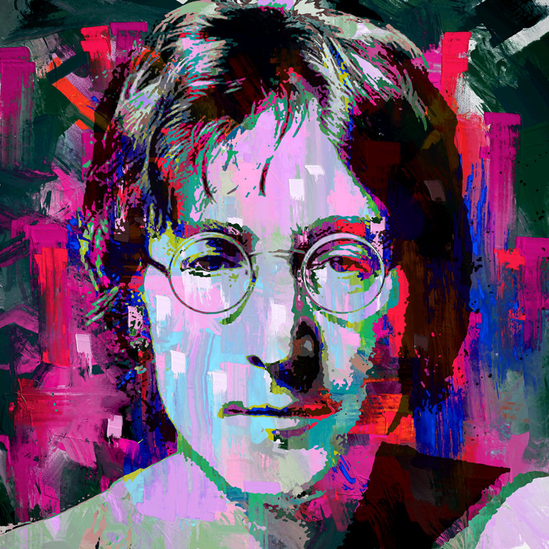 «John Lennon 10» par Stephen Chambers, peinture sur toile tendue, H 15 po x l 15 po x P 1,5 po