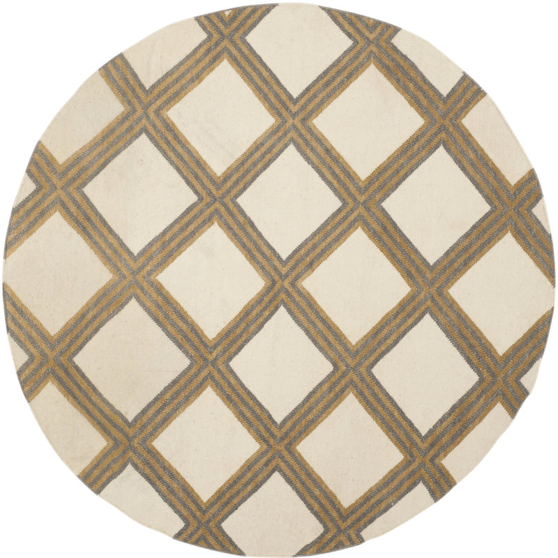 Emek Hand Woven Flat Weave Wool Geometric Rug, Round 6'