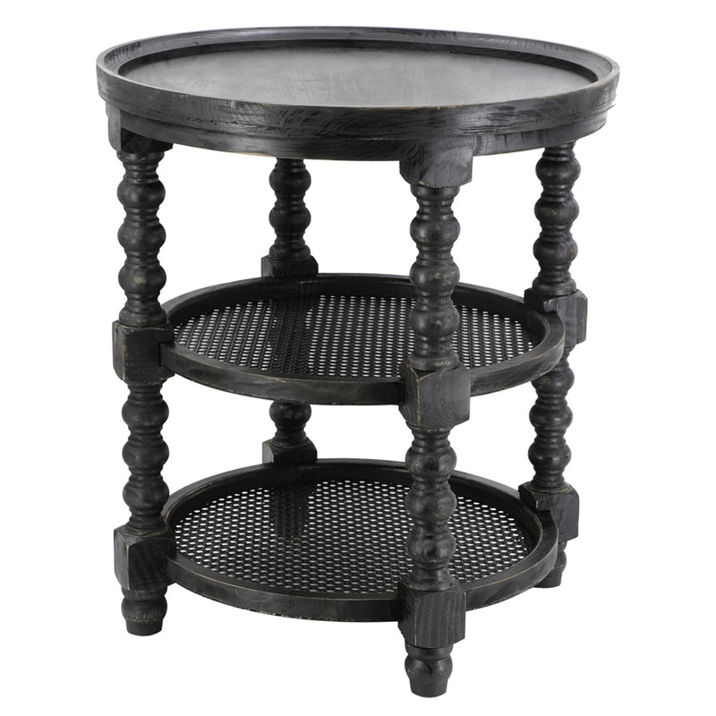 Table d'appoint ronde en bois avec tablette - noire pour une fabrication élégante