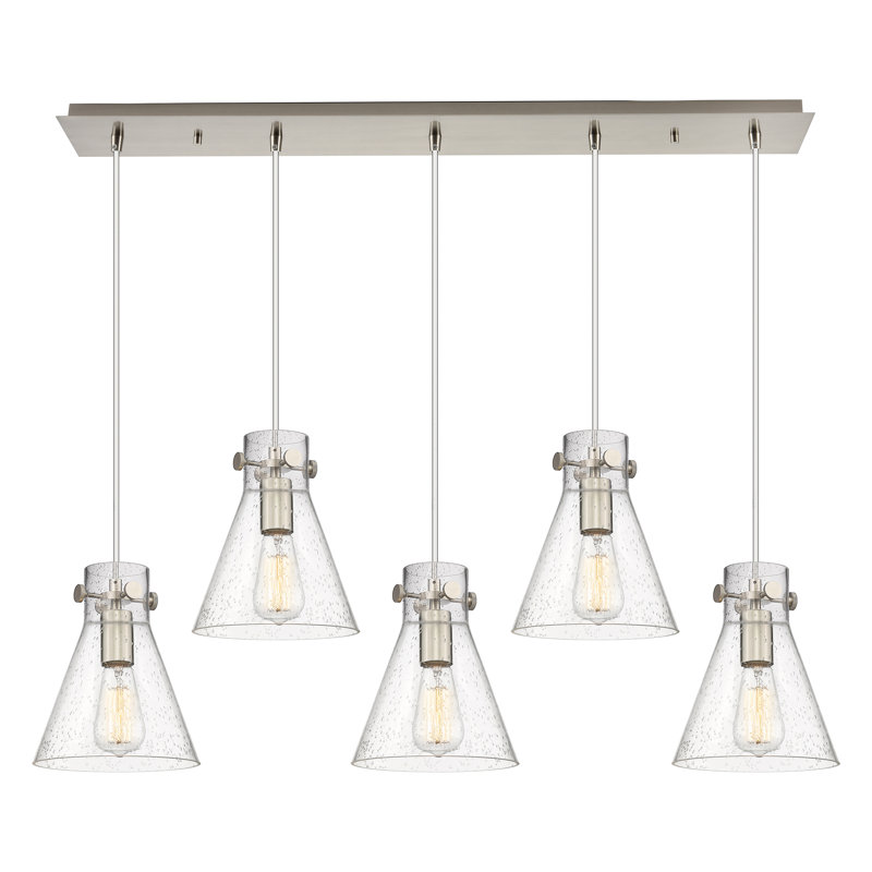 Luminaire suspendu conique à 5 lumières Amrith, Bullé, Nickel satiné brossé
