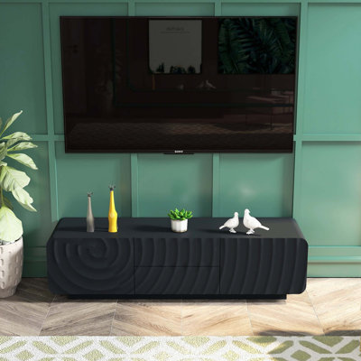 Unique Spiral Wave Decor Media Console with Closed Storage Cabinet and Dual Drawer Space, Modern Television Furniture for Bedroom and Living Room Layouts