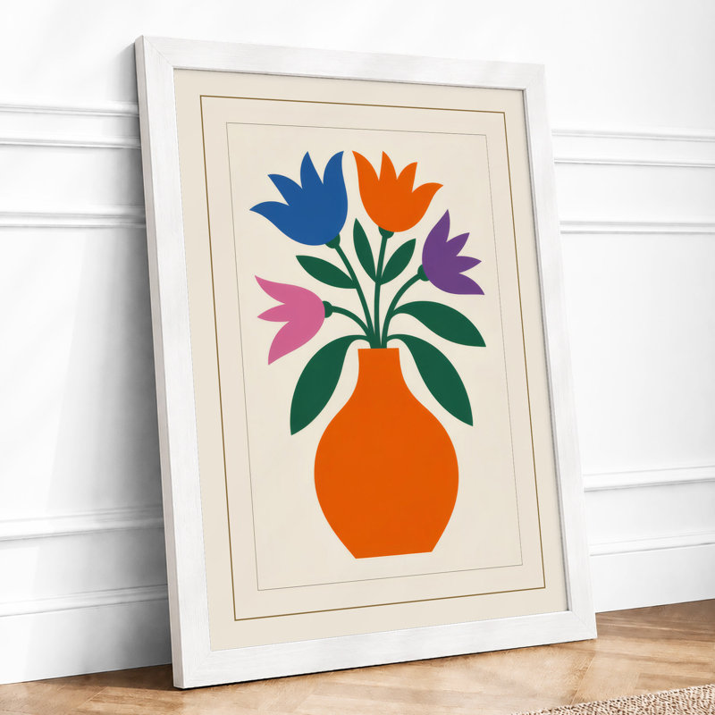 Modern Floral Arrangement Botanical - Framed Print, A2 - 59.4 x 42.0 cm, White