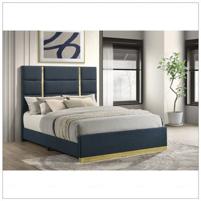 Lauryn Navy Upholstered Queen Panel Bed