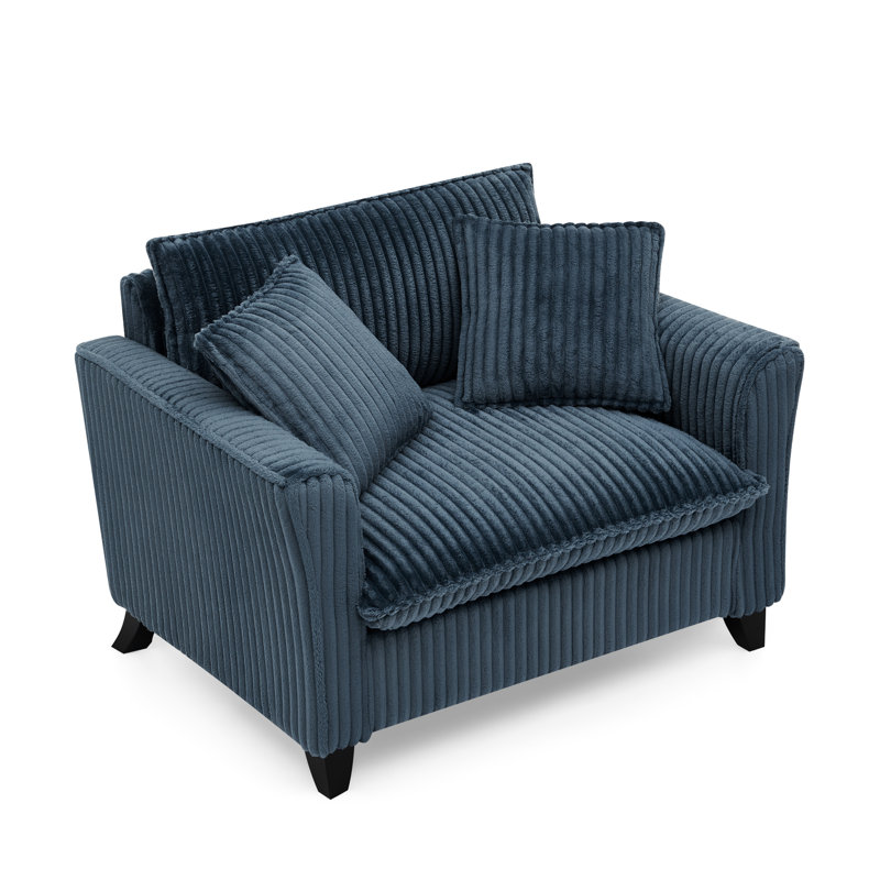 Chaise en velours côtelé bleu avec pieds en plastique, dossier confortable, structure simple en bois pour une personne dans la chambre à coucher, dossier souple, assemblage pour les rebords de fenêtre