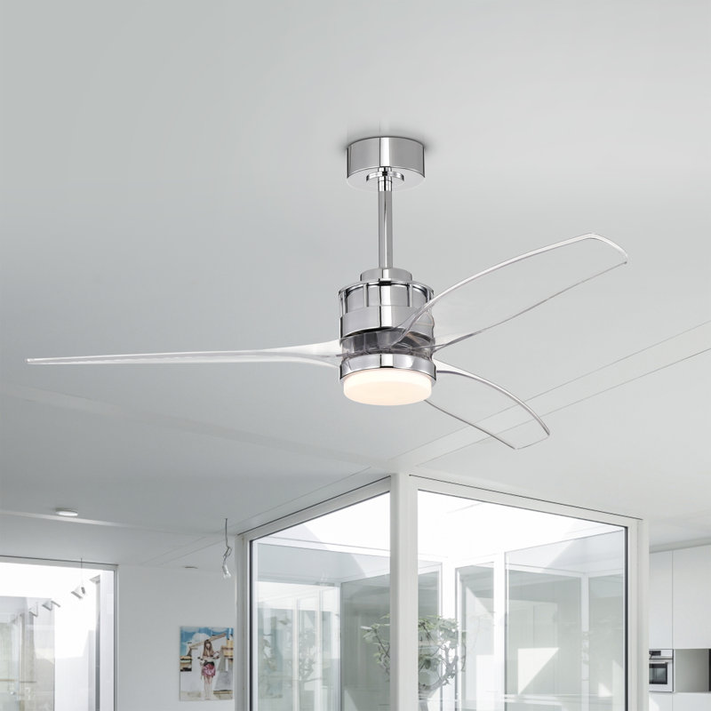 Murdo Sleek Modern 3-Blade Led Lighted Ceiling Fan With Remote, Chrome