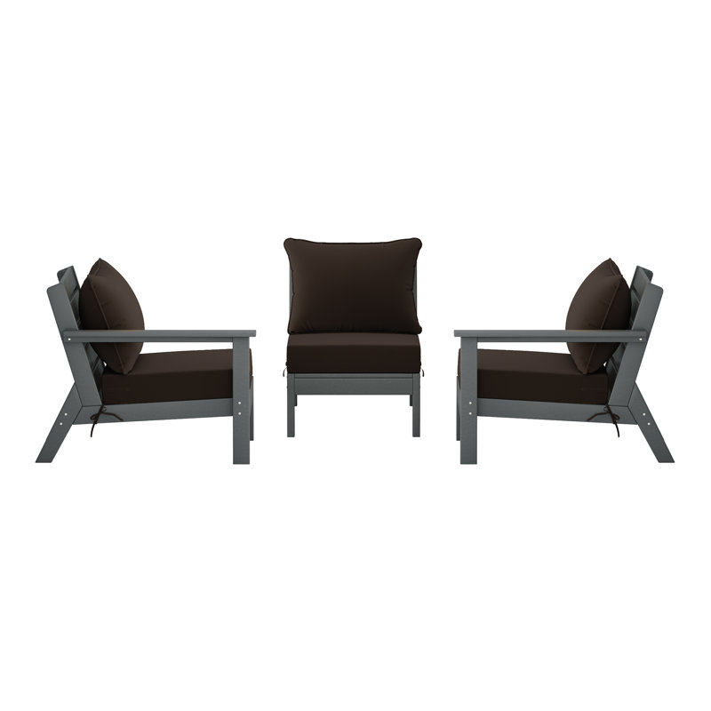 3-Piece Deep Seating Set With Cushions, Brown, Gray