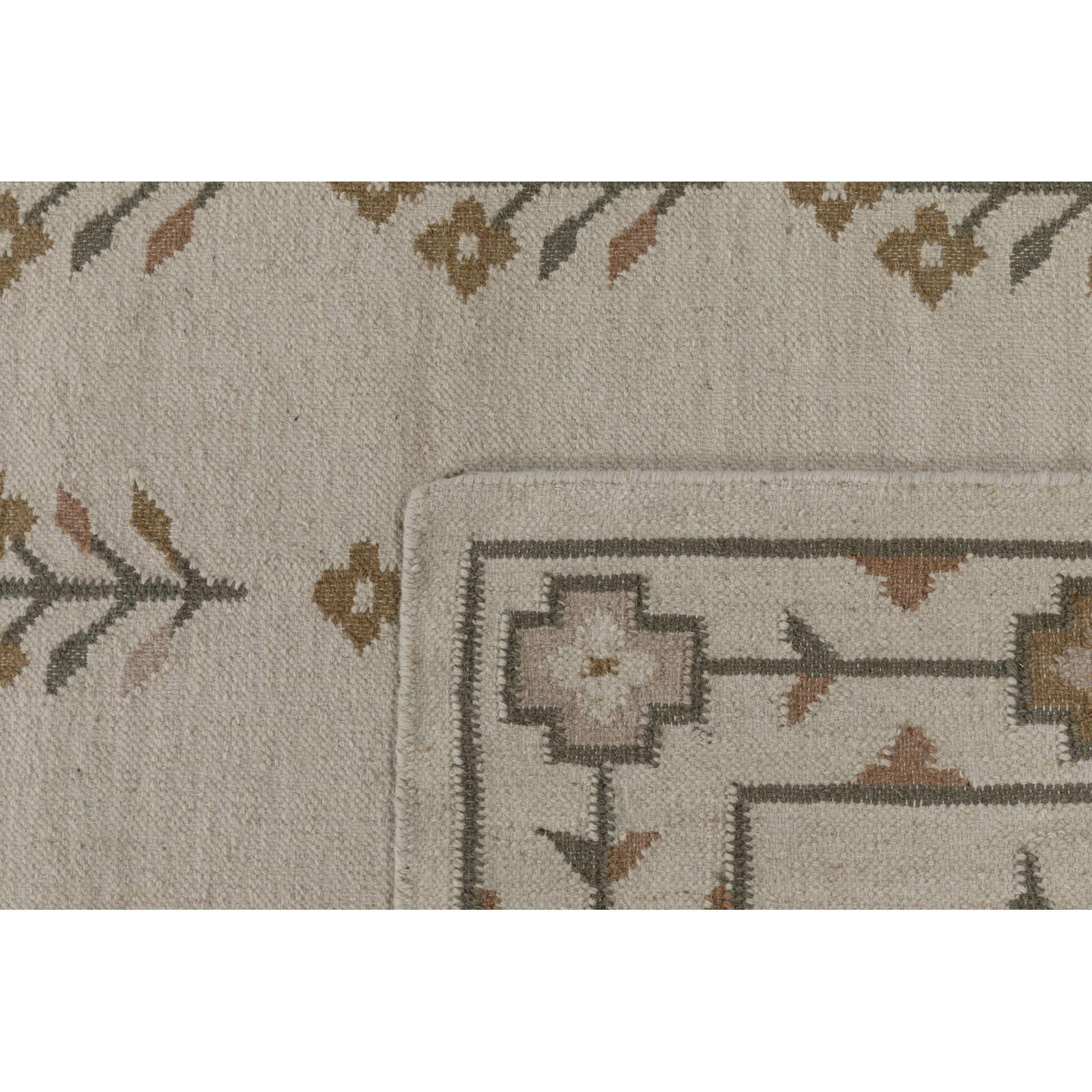 Heidi Flatweave Wool Floral Scandinavian Rug, 2'x3', Ivory