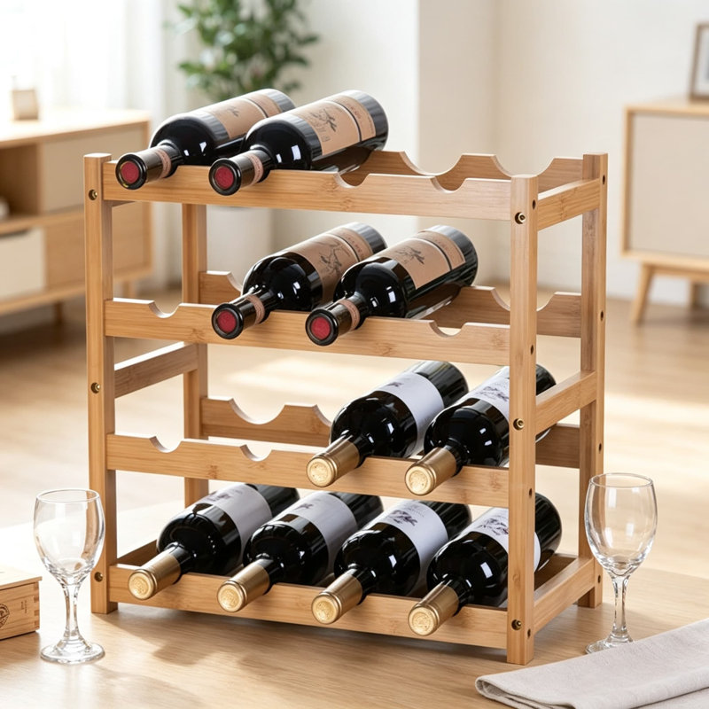 Natural Bamboo Wine Rack Freestanding Countertop Stackable Display Shelf Wine Bottle Holder
