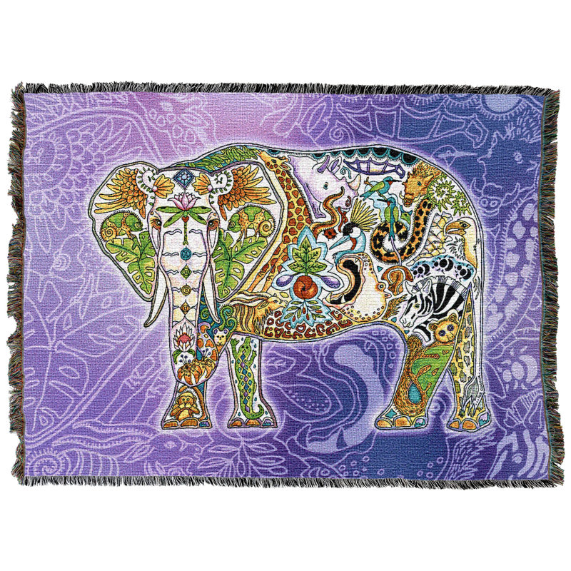 Pure Country Weavers Mabula Elephant - Totem des esprits animaux par Sue Coccia - Couverture en tapisserie tissée en coton - Fabriquée aux États-Unis (72x54)