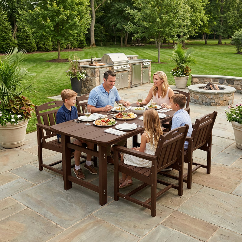 4-Person 5-Piece rectangular Patio Dining Set With Umbrella Hole, Brown