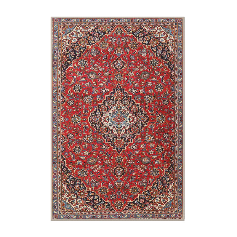 Tapis décoratif bleu oriental/brun/noir Ella-mai, Rectangle 5 pi x 7 pi