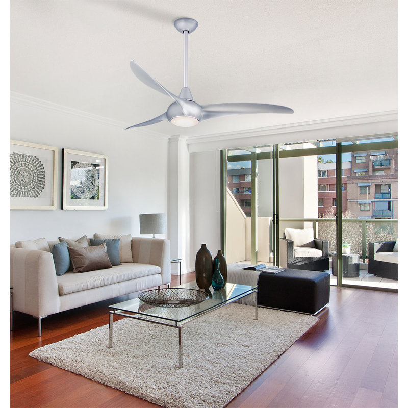 52" Wave 3 - Blade LED Propeller Ceiling Fan with Remote Control and Light Kit Included, Silver