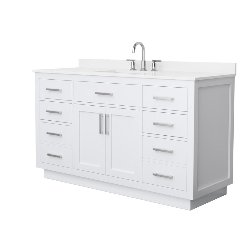 Beckett TK 60'' Bathroom Vanity with Quartz Top, 8" Center, Brushed Nickel, White