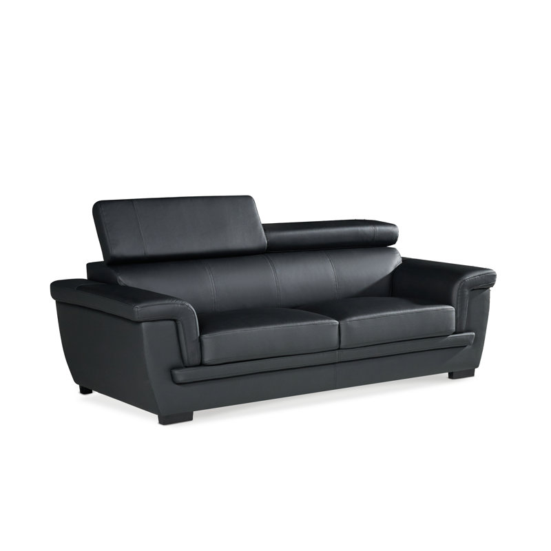 Syniya Genuine Leather Sofa, Black Genuine Leather, 3