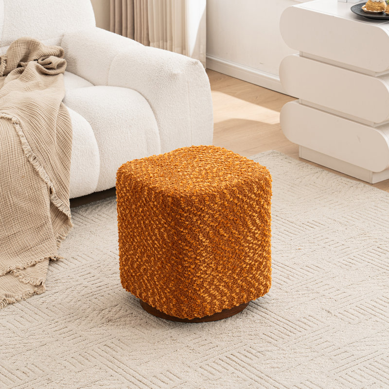 15" Wide Upholstered Swivel Pouf Ottoman, Orange, Brown