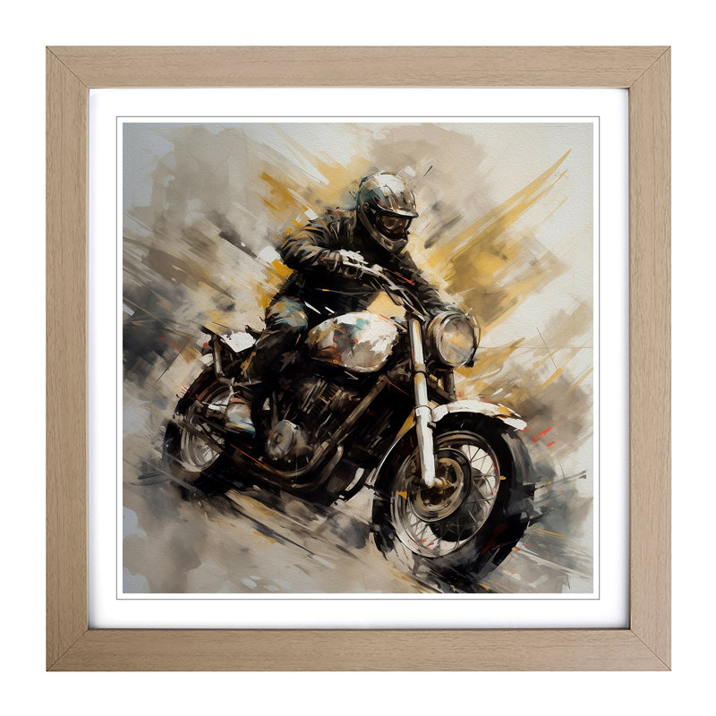 Motorcycle Gestural Art No.1 - Single Picture Frame Print on Wood, Oak