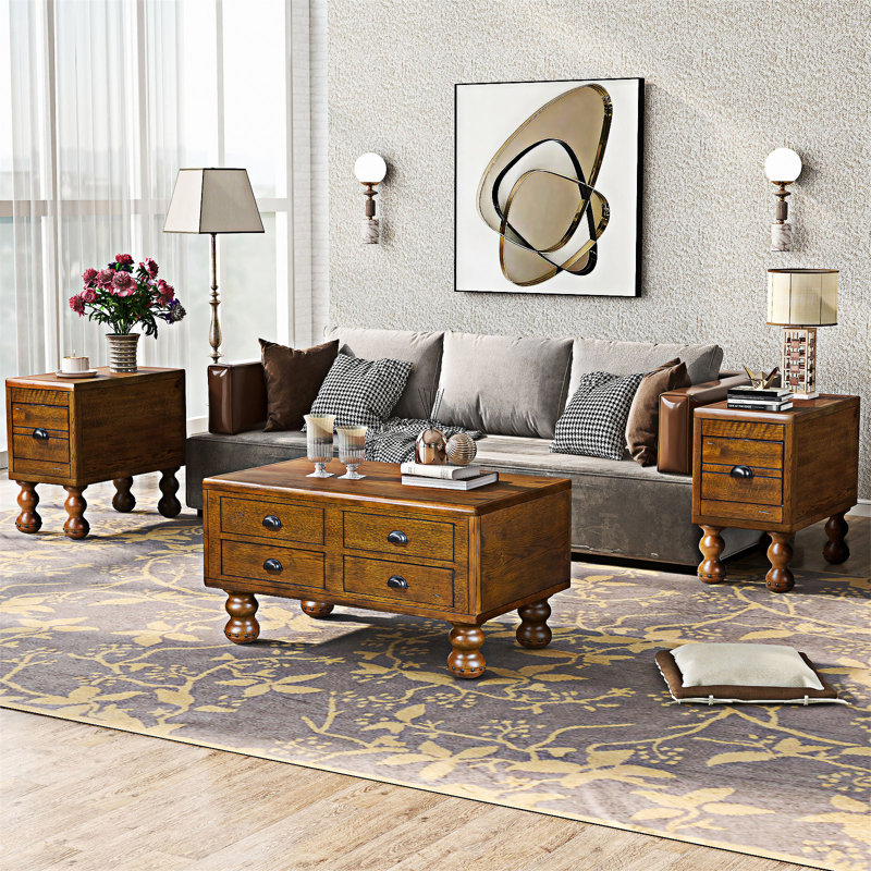 Rectangle Coffee Table Set, Antique Brown