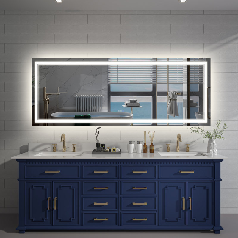 Miroir de salle de bain à DEL à intensité variable avec fonction de désembuage, Rectangle, 32 po x 84 po