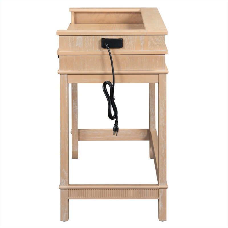 Ensemble de salle à manger en bois massif chaleureux 3 pièces pour petits espaces, table de bar rétro avec tabourets et tiroirs