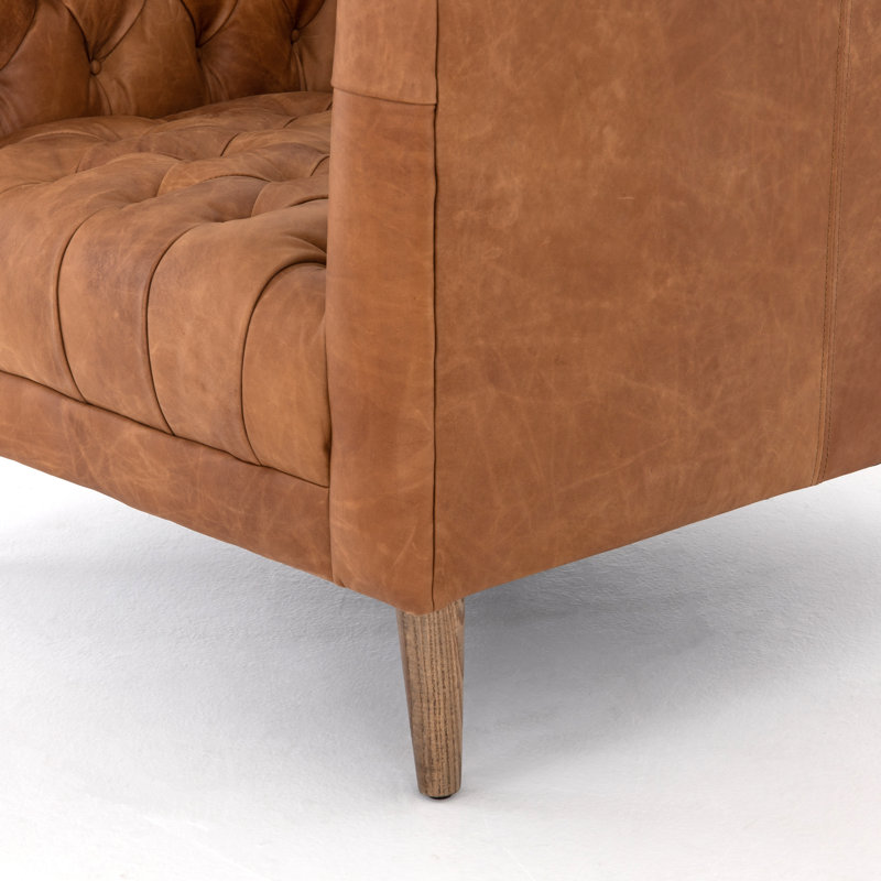 Williams Armchair, Natural Washed Chocolate Genuine Leather, Natural Washed Camel